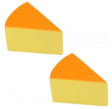 Load image into Gallery viewer, two yellow cheeses with orange rind. cheeses are in triange shape. 
