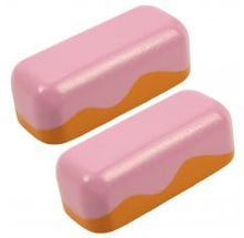 Load image into Gallery viewer, two iced buns are brown with pink icing. 

