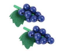 Load image into Gallery viewer, Two sets of purple grapes with green stalk and green leaves. 
