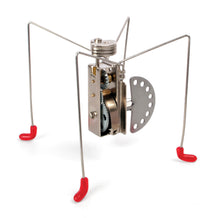Load image into Gallery viewer, Metal wind-up toy with 4 long thin legs ending in red booties.

