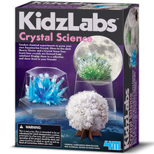 Load image into Gallery viewer, Photo shows front of the KidzLabs Crystal Science Kit. Warning reads that the kit is for educational use, and is not a toy.
