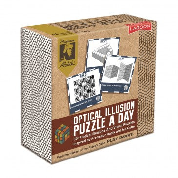 Cover of puzzle block is brown card and reads 