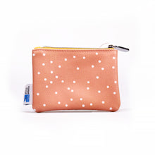 Load image into Gallery viewer, Reverse of coin purse has white polka dot design on salmon background.
