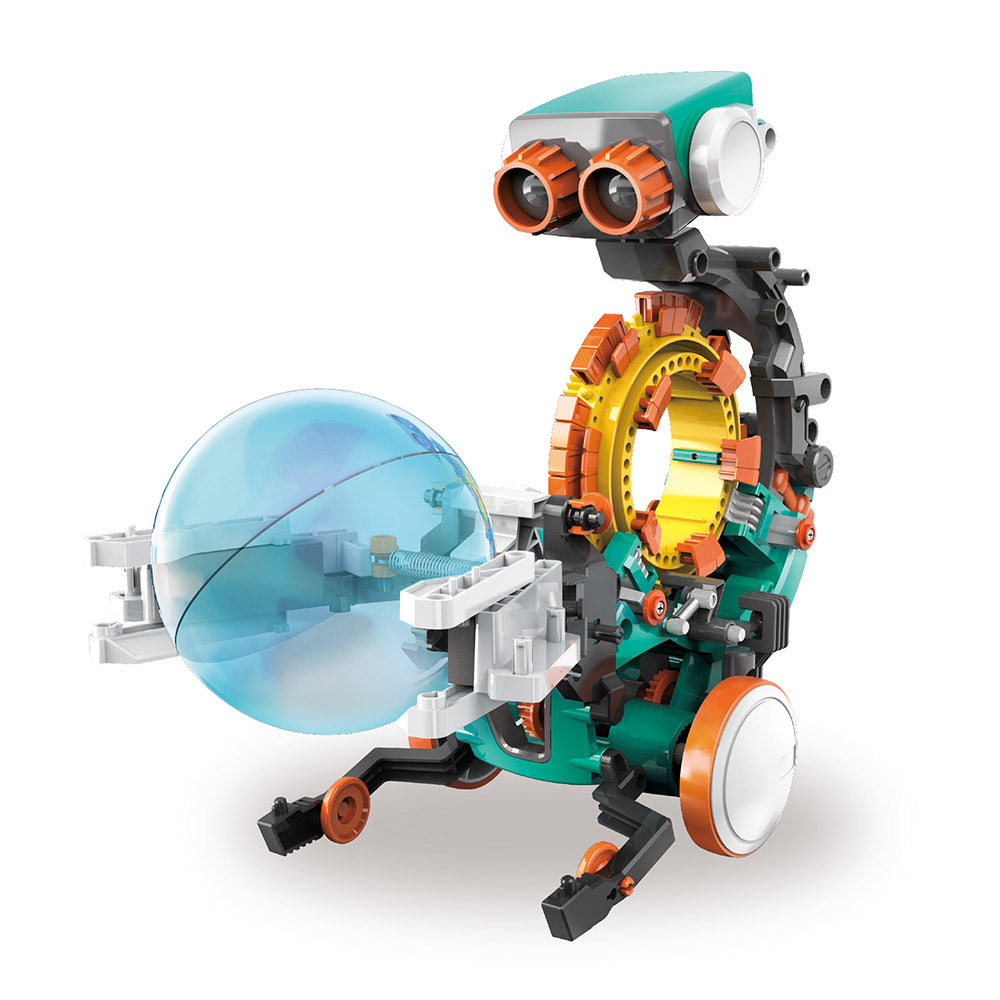 1 of the five robot modes, gripping robot holds a blue sphere in its hands.