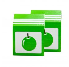 Two green apple juice boxes with pictures of green apples on the side. 