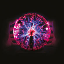 Load image into Gallery viewer, Plasma Ball with hands holding the globe. The light is interacting with the fingertips, so the light is brighter where the fingers rest.
