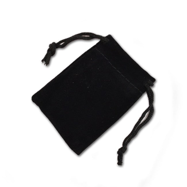 small black pouch with drawstrings. 