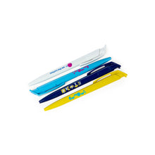Load image into Gallery viewer, Image shows four different coloured pens, white, light blue, navy blue, and yellow.
