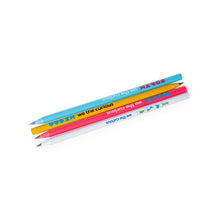 Load image into Gallery viewer, 4 pencils in a row are light blue, yellow, bright pink and white. 
