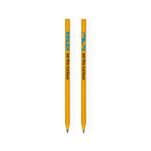 Load image into Gallery viewer, 2 pencils next to each other to show each side. Yellow pencil shows blue We The Curious logo on one side, and blue characters on the other. Both sides show the name &quot;we the curious&quot; in black.
