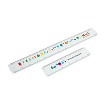 Load image into Gallery viewer, 2 white rulers with colourful patterns - one 30 cm and one 15 cm 
