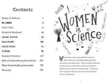 Load image into Gallery viewer, Contents and Page 1. Women in science listed: Mae Jemison, Marie Curie, Elizabeth Blackwell, Janaki Ammal, Katia Krafft, Caroline Hershel, Tu Youyou, Rosalind Franklin.
